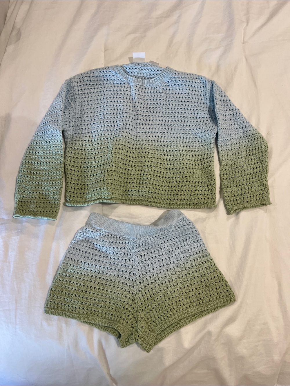 Zara Kids Light Blue to Green Ombre Crochet Top & Shorts Set
